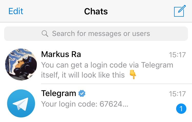Telegram 登录验证码示意