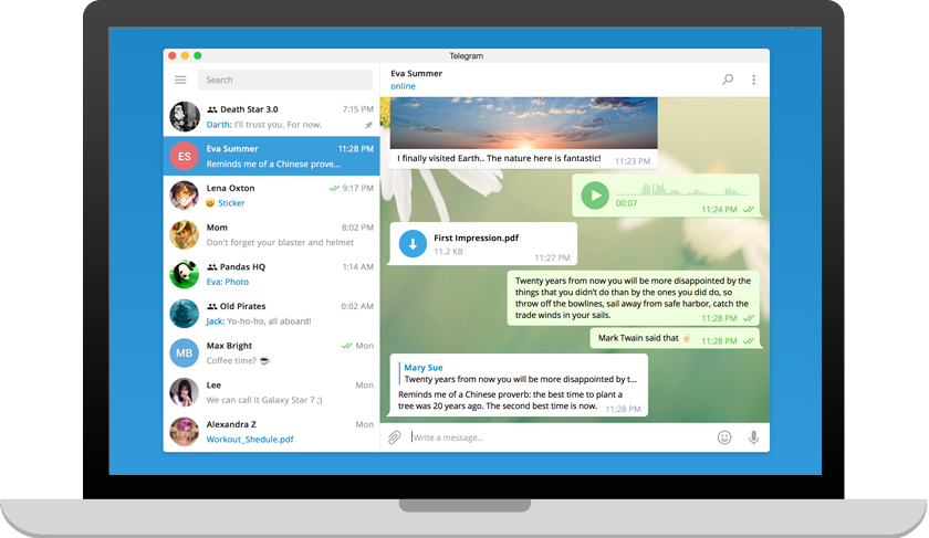 Telegram 电脑版聊天界面预览